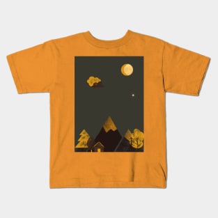 Night under the moon. Outdoor lovers design. Camping in mountains. Sun & Moon Artwork With mountains. Boho art of moon at night and terracotta mountains. Kids T-Shirt